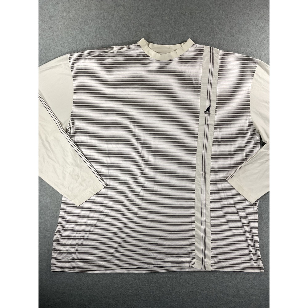 Kangol Mens XXXL Long Sleeve Striped T-Shirt White Navy Cotton Streetwear 979